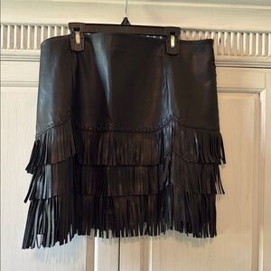 Black Fringe Leather Skirt